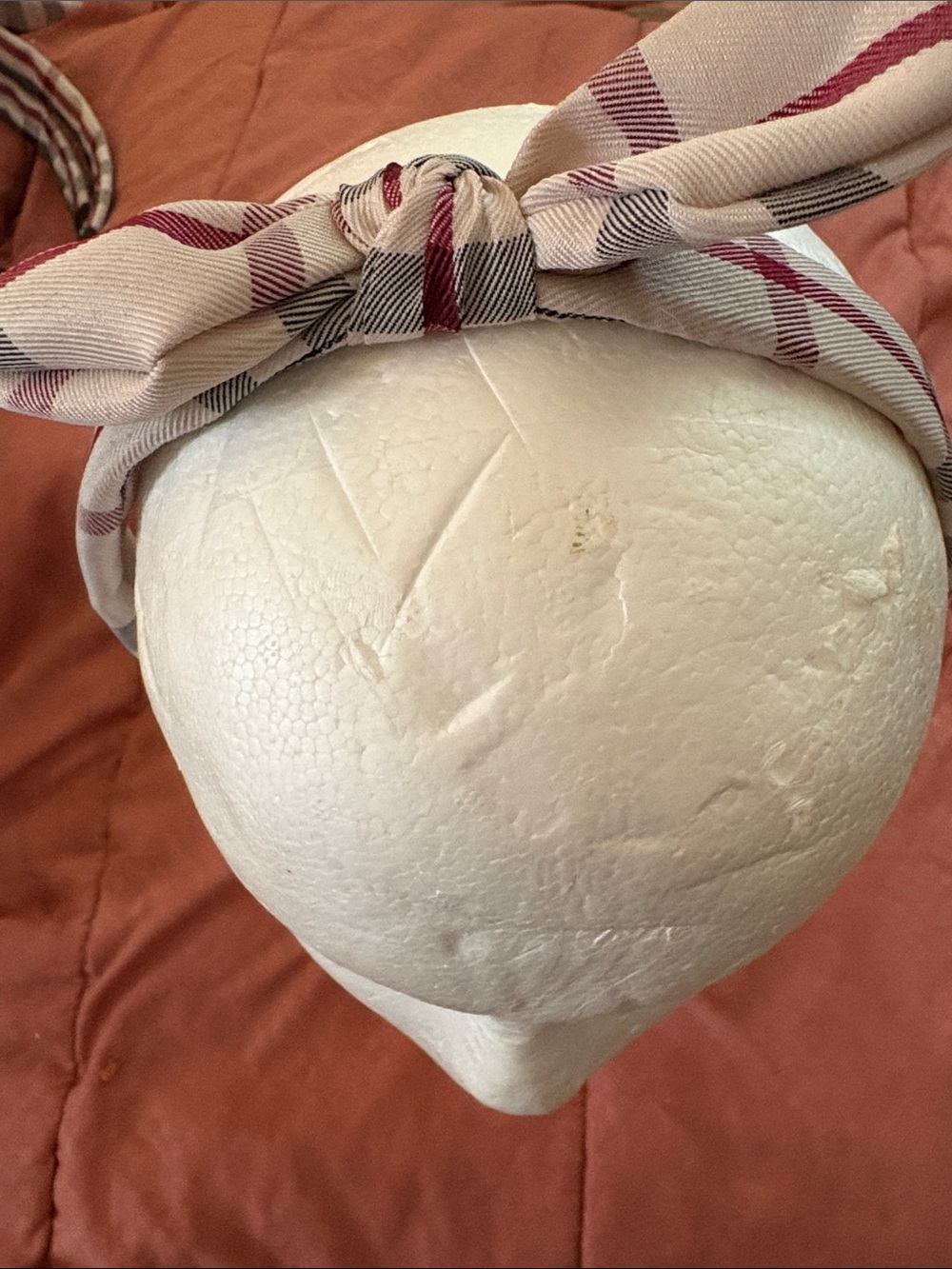 Plaid Knot Headband - Cream and Burgundy